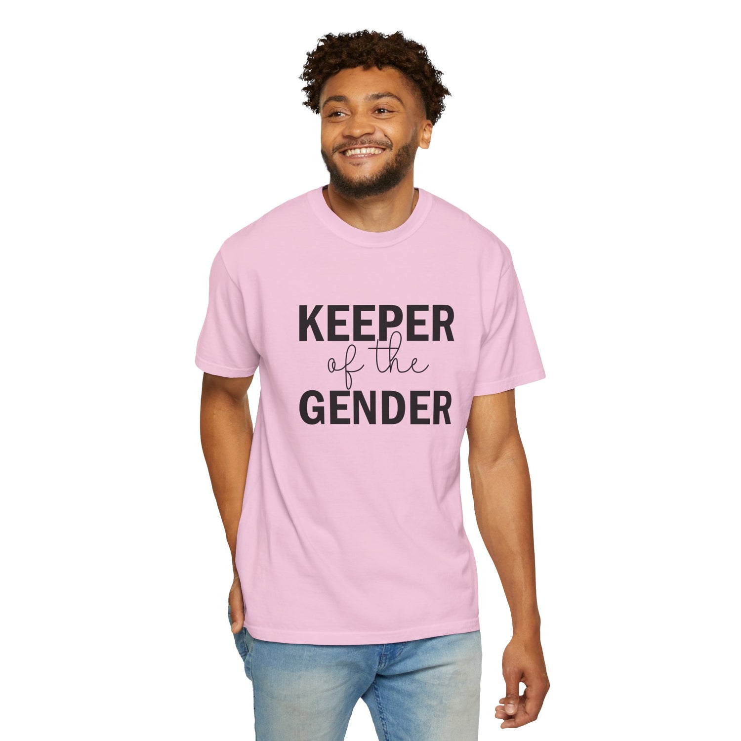 Unisex Garment-Dyed T-Shirt with 'Keeper of the Gender' Print | Funny New Baby Shirt, Casual Wear, Gender Reveal