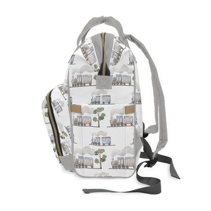 Classic Transportation Trains Grey/Blue Multifunctional Diaper Backpack