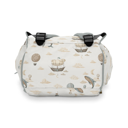 Watercolor Whale Balloons Diaper Bag, Multifunctional Diaper Backpack