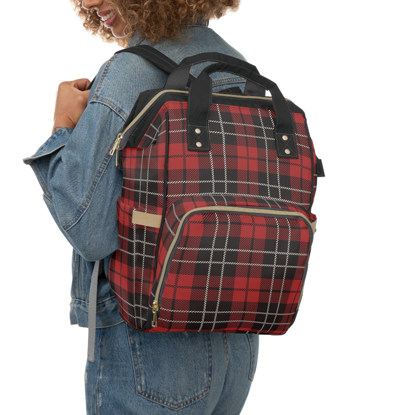 Christmas Black Red Tartan Plaid  Multifunctional Diaper Backpack