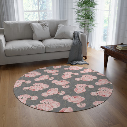 Round Rug Elegant Floral Dreams Grey