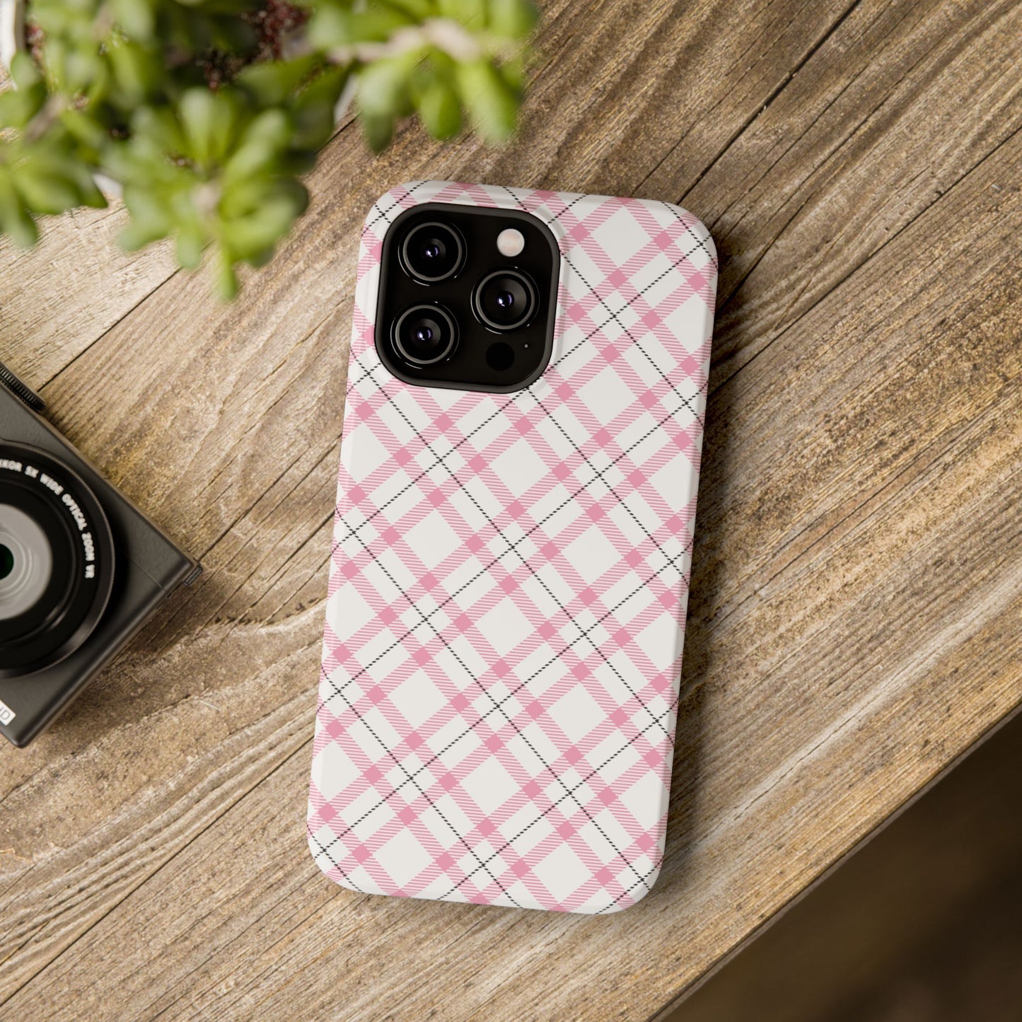 Impact-Resistant Phone Case - Pink Black Plaid