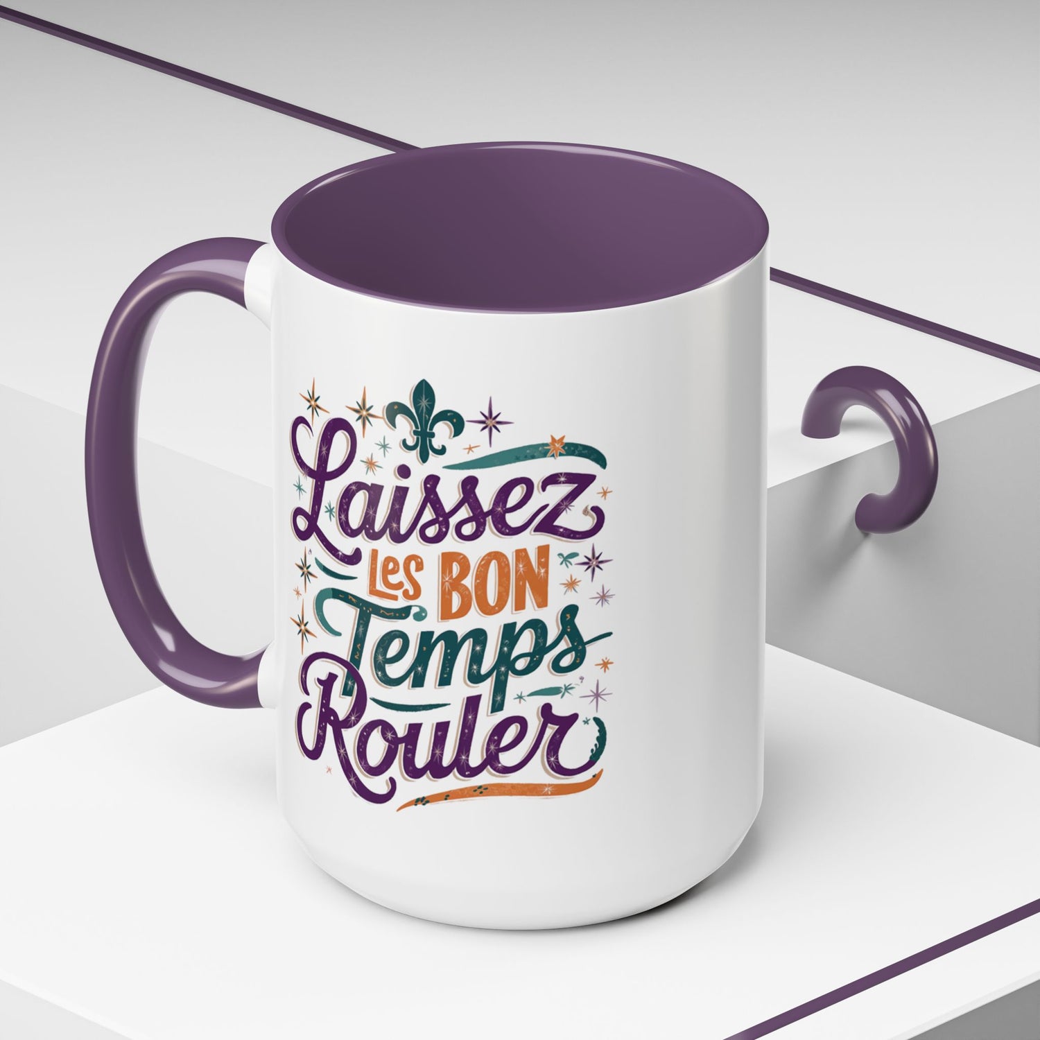 Vibrant Accent Coffee Mug - 'Laissez les Bon Temps Rouler', Perfect for Celebrations, Gifts, Coffee Lovers, Home Decor, and More