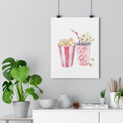 Giclée Art Print Watercolor Pink Pajama Party Popcorn and Soda