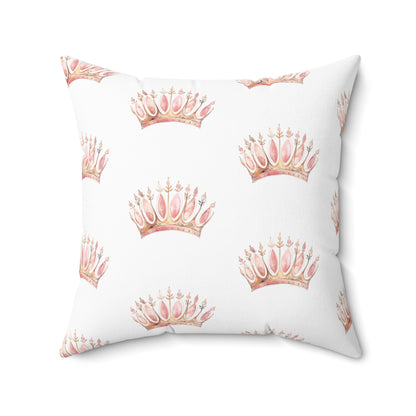 Spun Polyester Square Pillow with Removable Cover Watercolor Pink Princess Crown