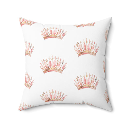 Spun Polyester Square Pillow with Removable Cover Watercolor Pink Princess Crown