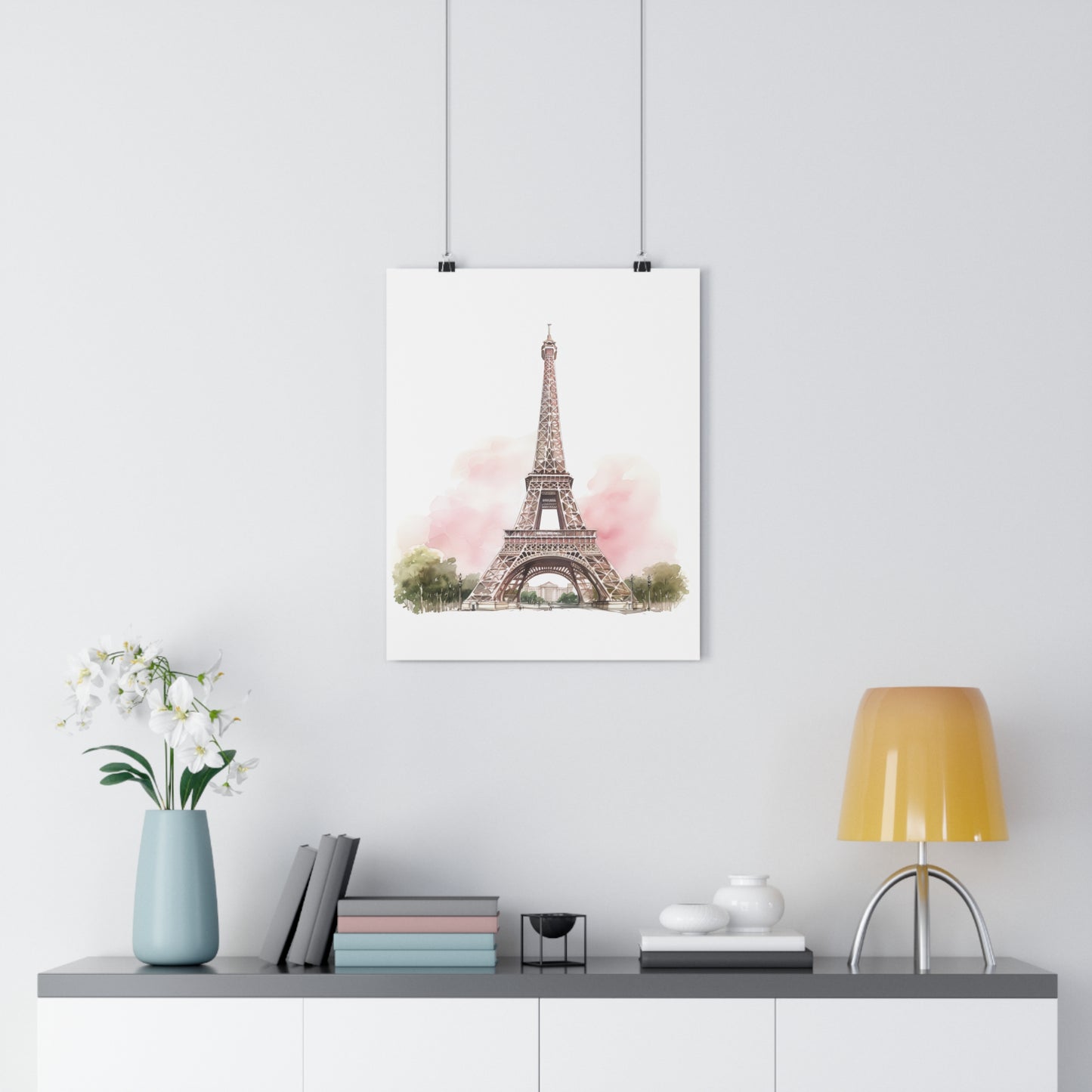 Giclée Art Print Watercolor Pink Paris Eiffel Tower