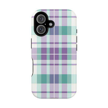 Impact-Resistant Phone Case - Spring Plaid Purple