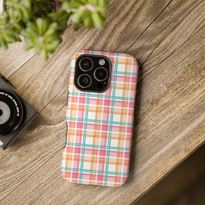 Impact-Resistant Phone Case - Summer Plaid Pink