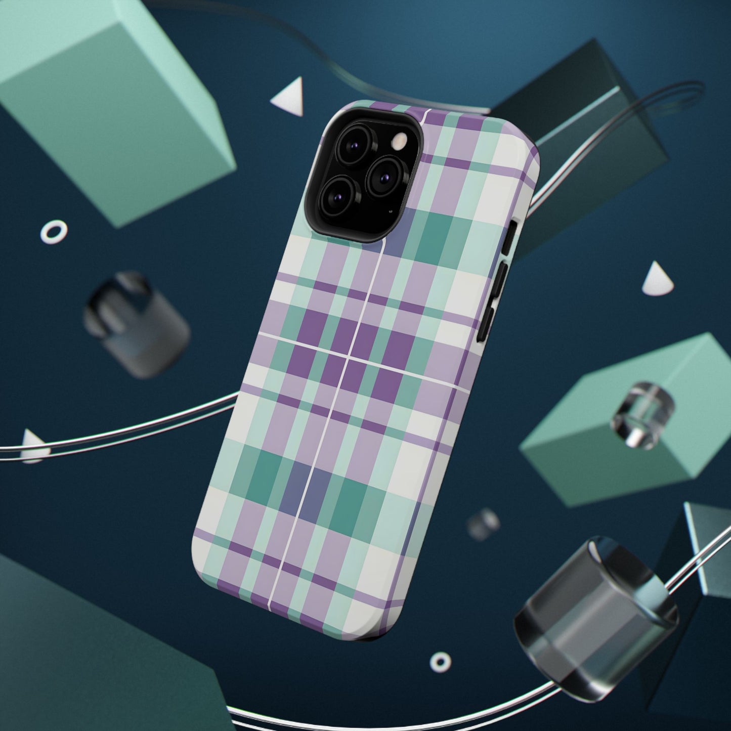 Impact-Resistant Phone Case - Spring Plaid Purple