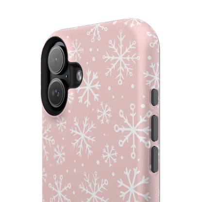 Pink White Snowflakes Impact-Resistant Phone Case