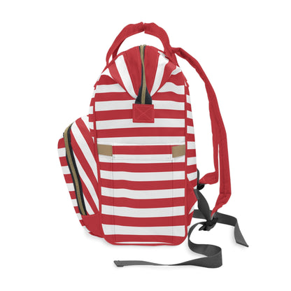 Nautical Stripe Multifunctional Diaper Backpack- Red