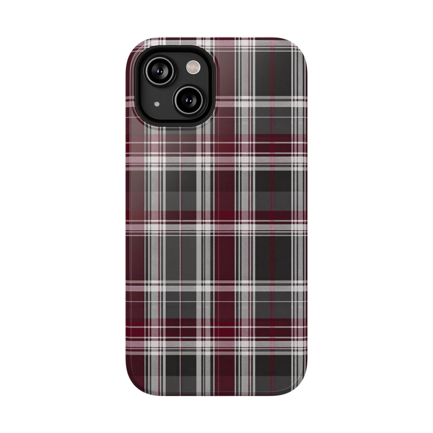 Stylish Plaid Impact-Resistant Phone Cases- Maroon Grey Plaid