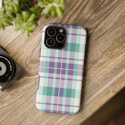 Impact-Resistant Phone Case - Spring Plaid Purple