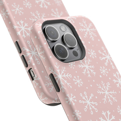 Pink White Snowflakes Impact-Resistant Phone Case