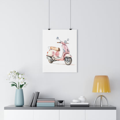 Giclée Art Print Watercolor Pink Paris Scooter