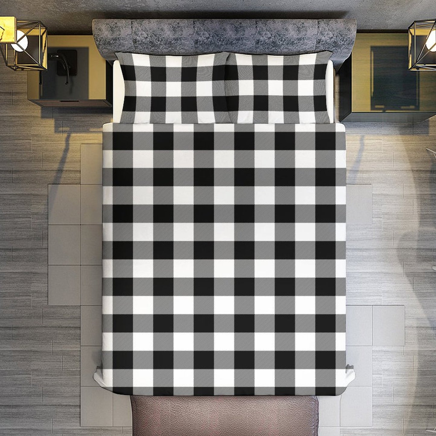 Black White Buffalo Plaid 3-Piece Bedding Set-86"×70" Twin Reversible Buffalo Plaid Duvet Cover Set