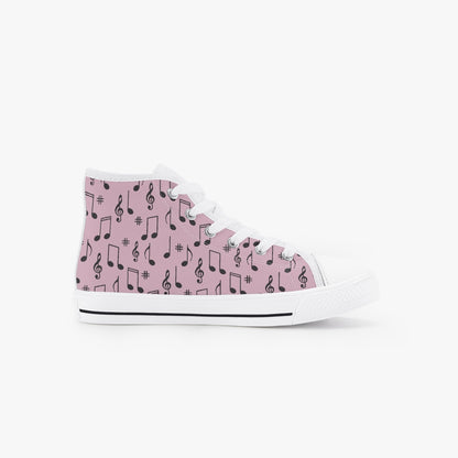 Girls 50s Diner Music Notes  Pink Kid’s High-Top Canvas Shoes