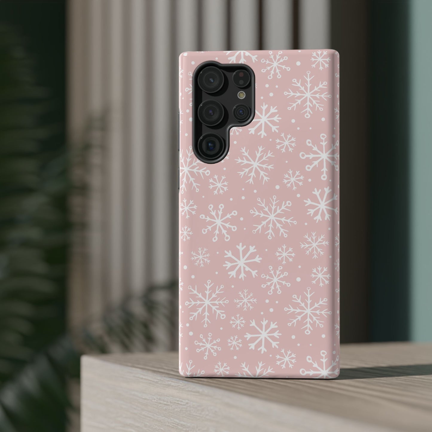 Pink White Snowflakes Impact-Resistant Phone Case