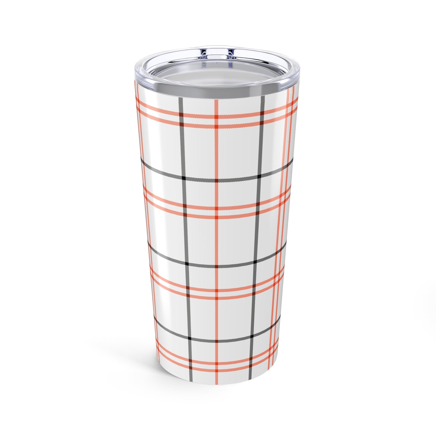 Tumbler with plaid pattern on a white background