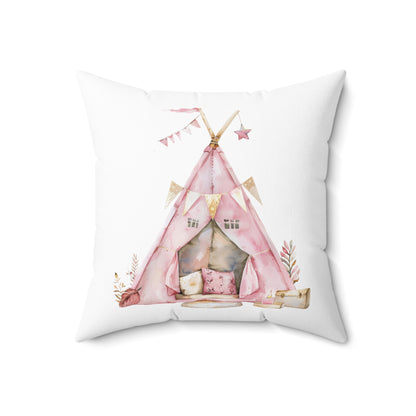 Spun Polyester Square Pillow with Removable Cover Watercolor Pajama Party Pillow Fight Tent Fort