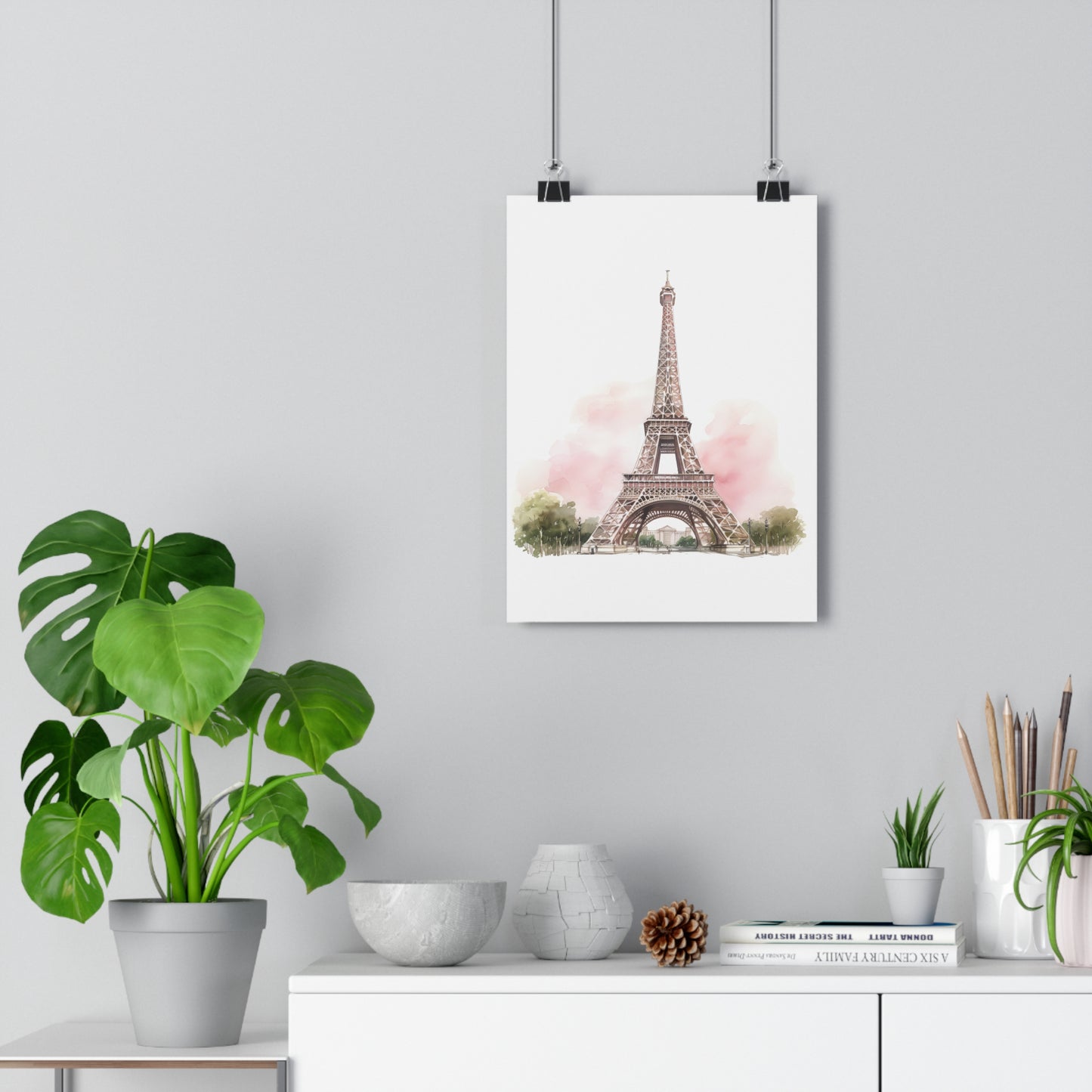 Giclée Art Print Watercolor Pink Paris Eiffel Tower