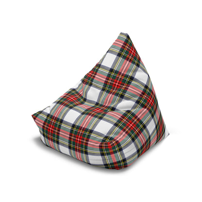 Christmas Tartan Plaid White Bean Bag Chair Cover