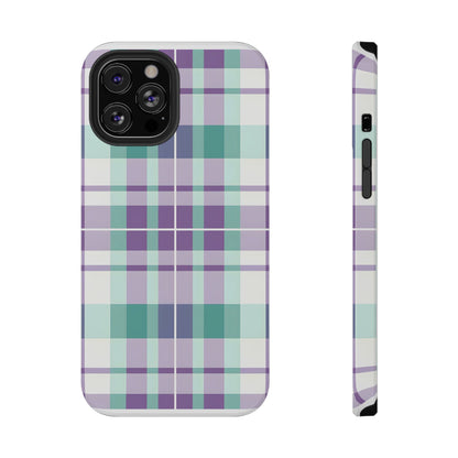 Impact-Resistant Phone Case - Spring Plaid Purple