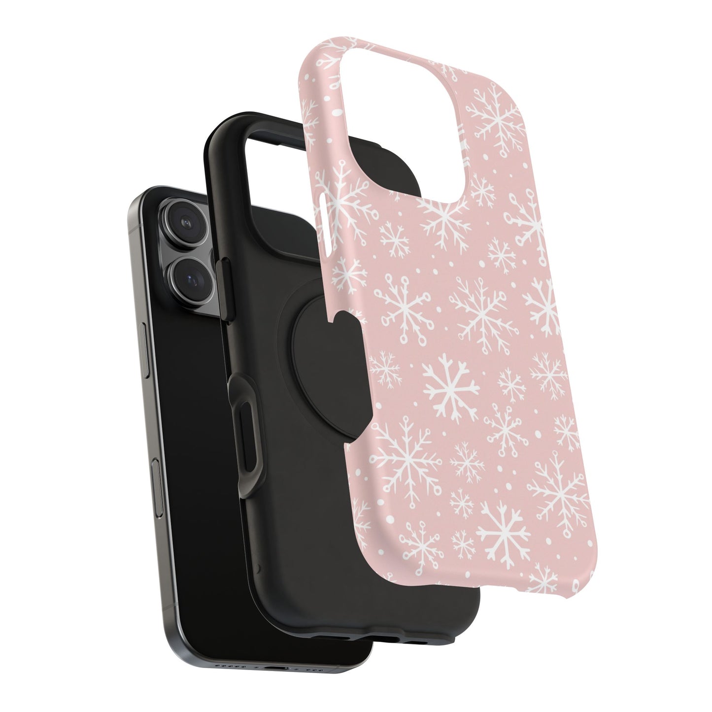 Pink White Snowflakes Impact-Resistant Phone Case