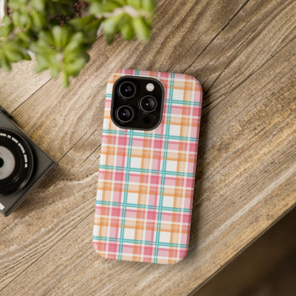 Impact-Resistant Phone Case - Summer Plaid Pink