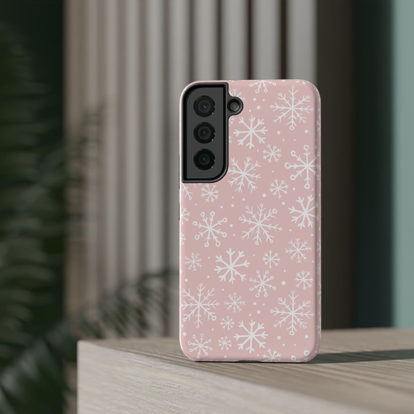 Pink White Snowflakes Impact-Resistant Phone Case