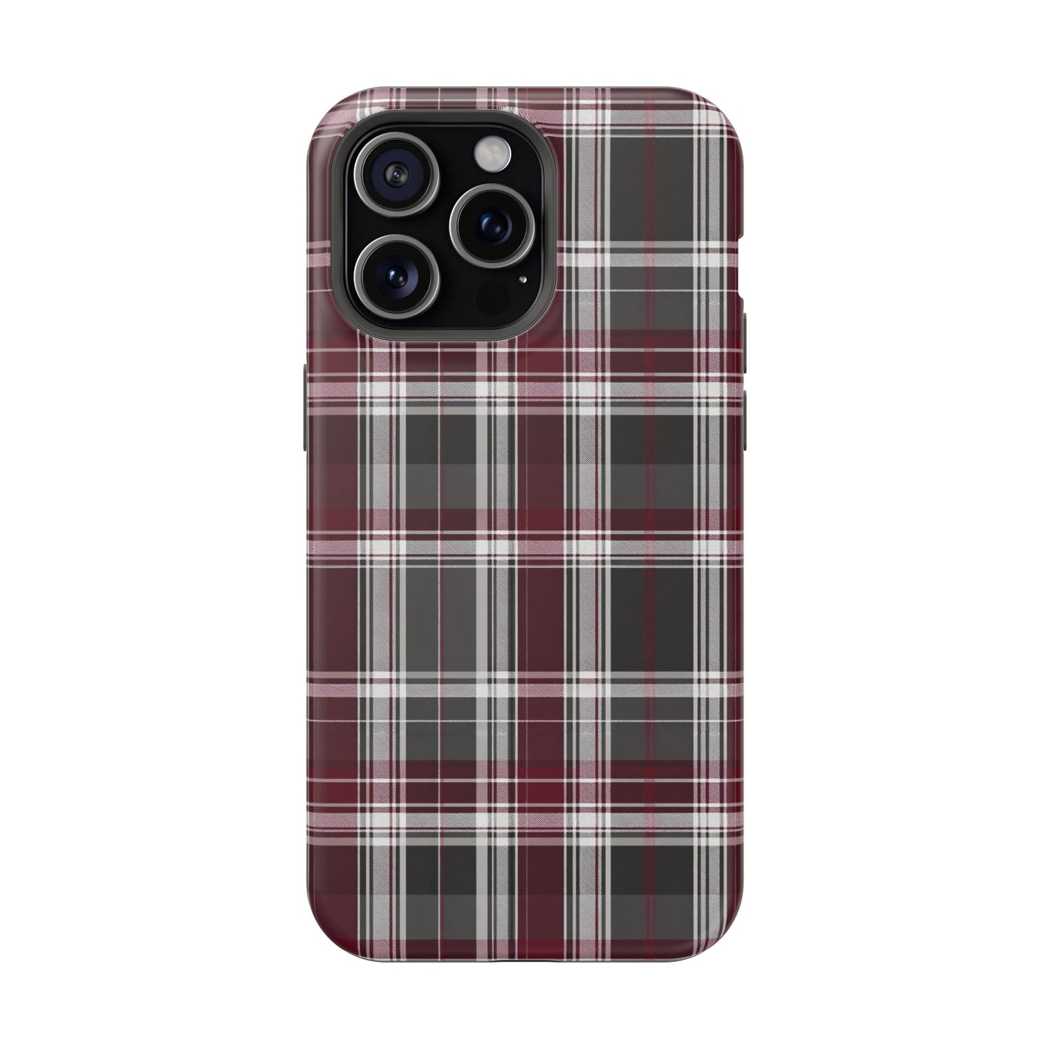 Stylish Plaid Impact-Resistant Phone Cases- Maroon Grey Plaid