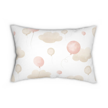 Spun Polyester Lumbar Pillow with Removable Cover Watercolor Balloon Clouds Pink