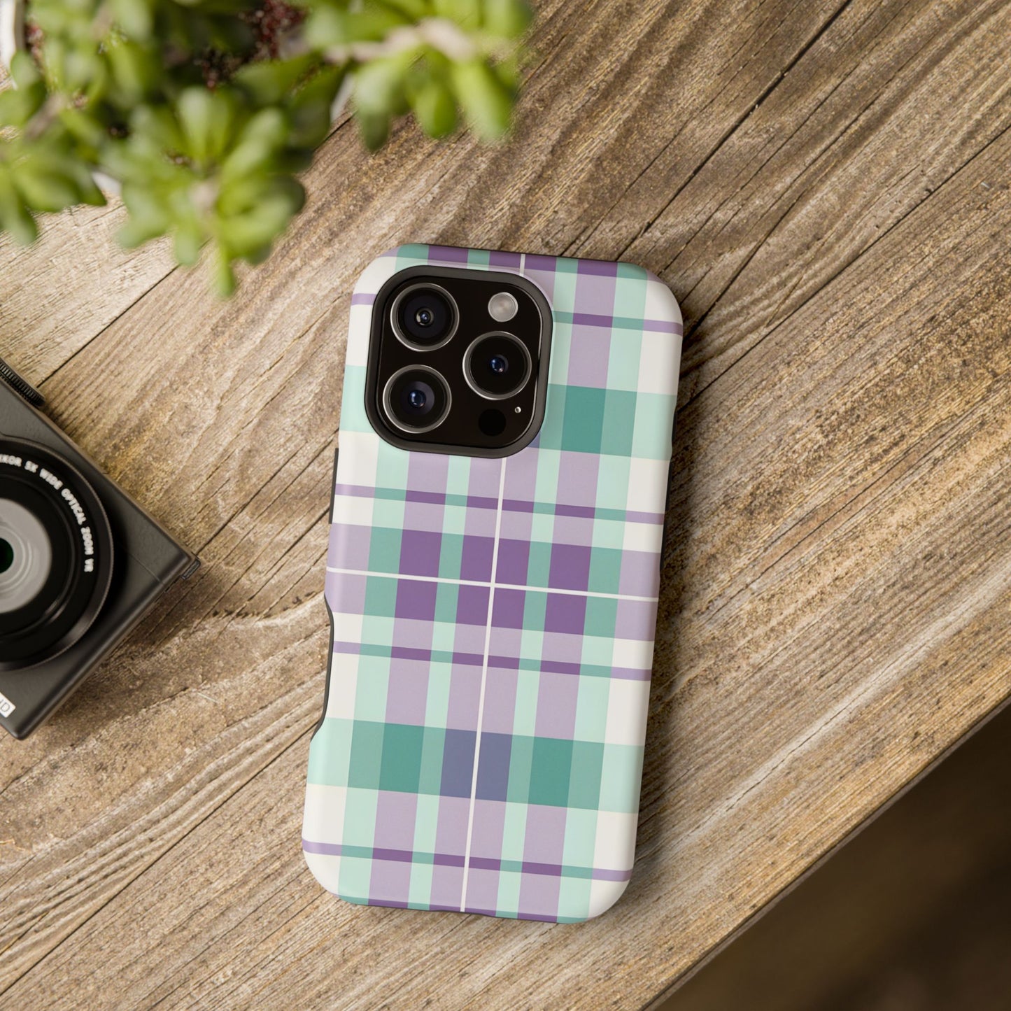 Impact-Resistant Phone Case - Spring Plaid Purple