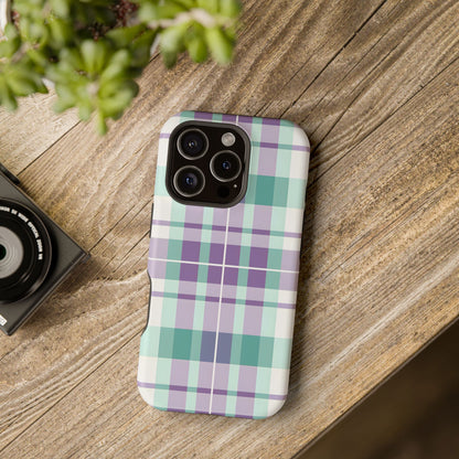 Impact-Resistant Phone Case - Spring Plaid Purple