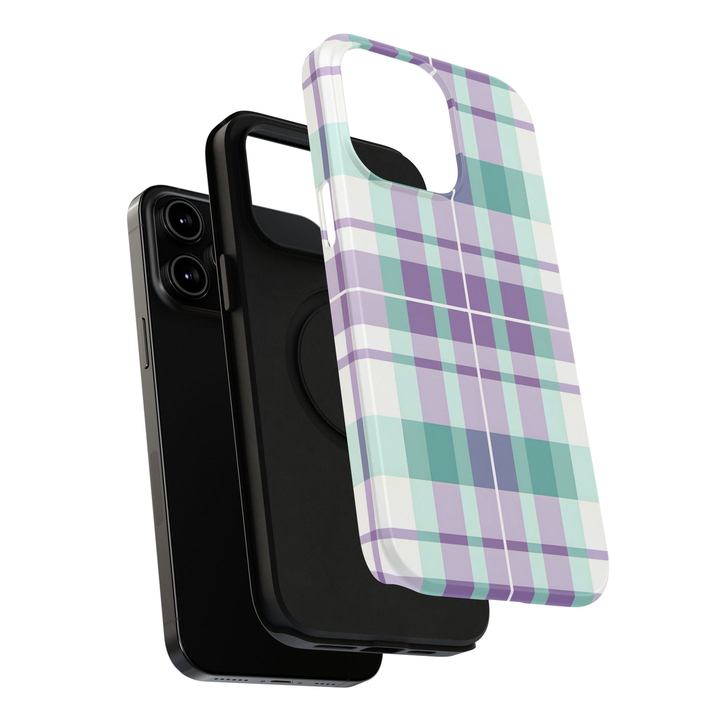 Impact-Resistant Phone Case - Spring Plaid Purple