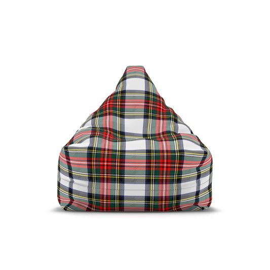 Christmas Tartan Plaid White Bean Bag Chair Cover