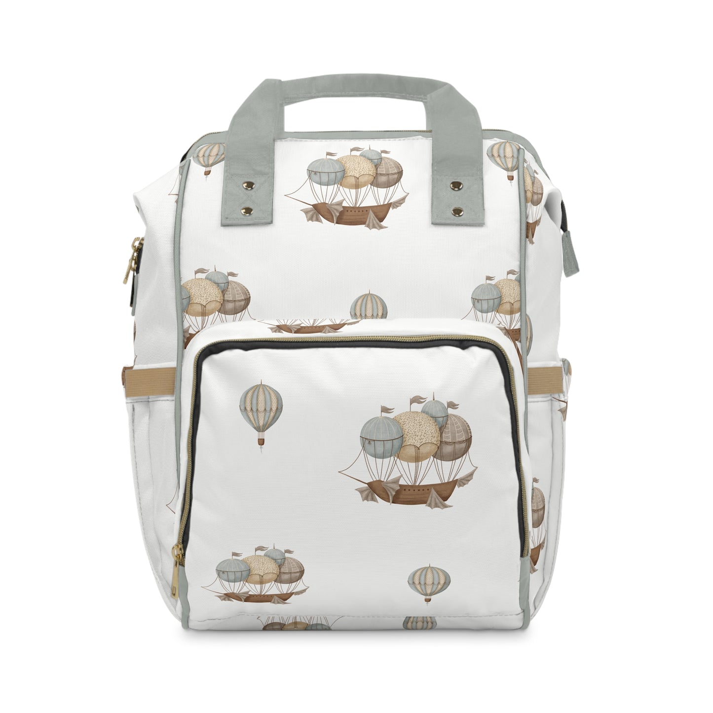 Classic Watercolor Balloon Ships Neutral Multifunctional Diaper Backpack