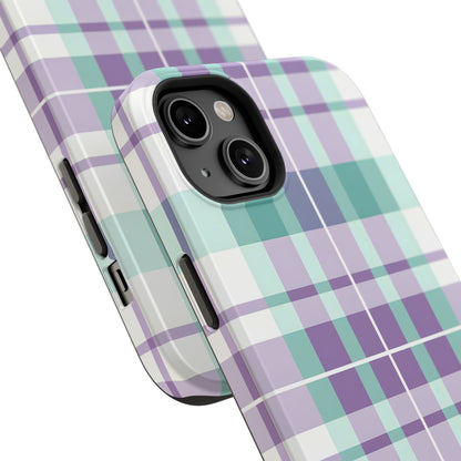 Impact-Resistant Phone Case - Spring Plaid Purple