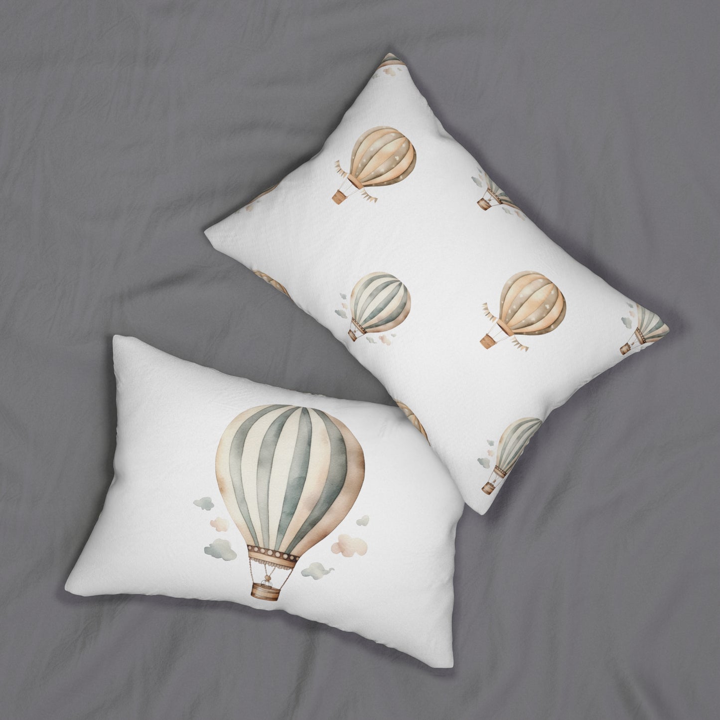 Spun Polyester Lumbar Pillow with Removable Cover Watercolor Hot Air Balloons Multi