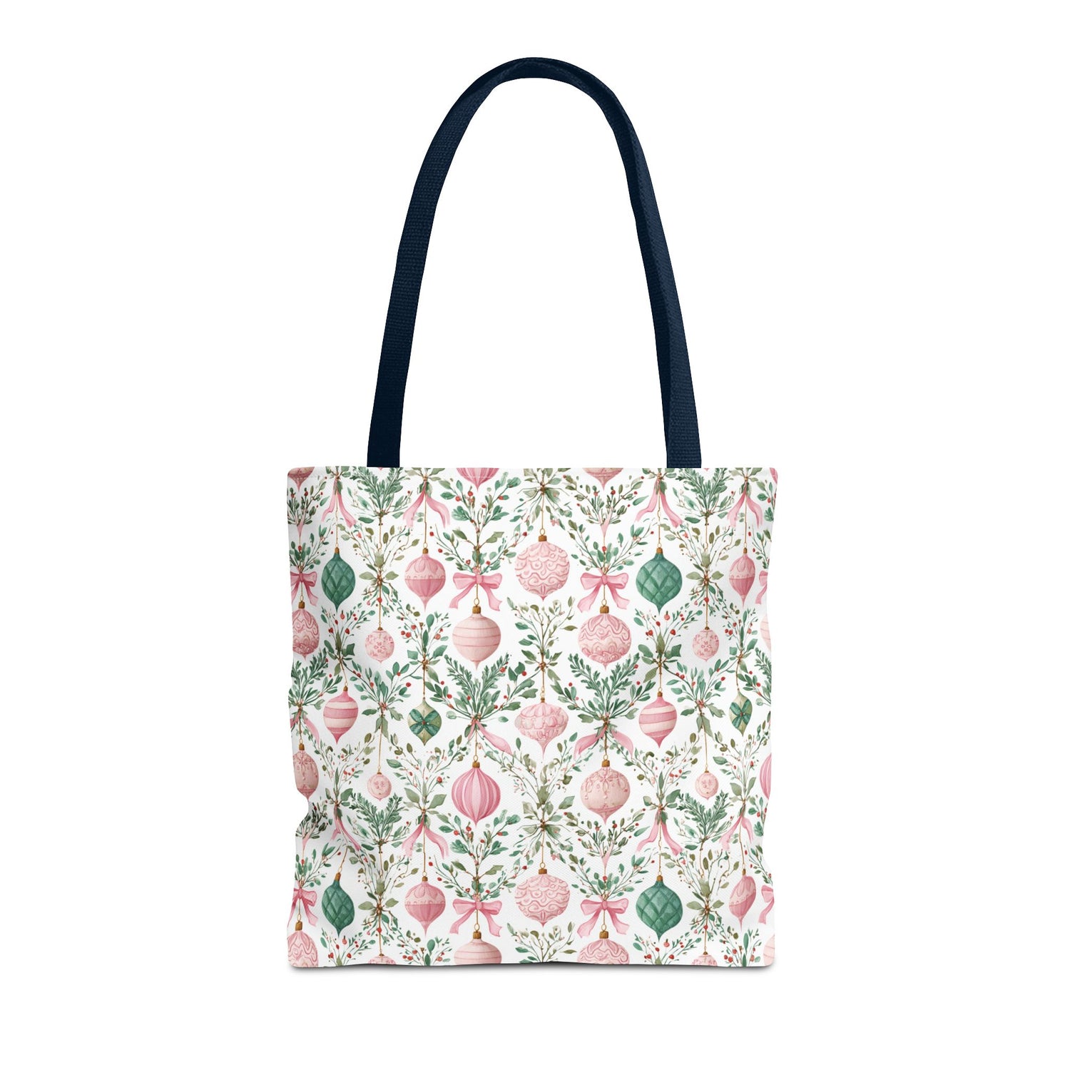 Tote bag with Christmas-themed pattern on a white background
