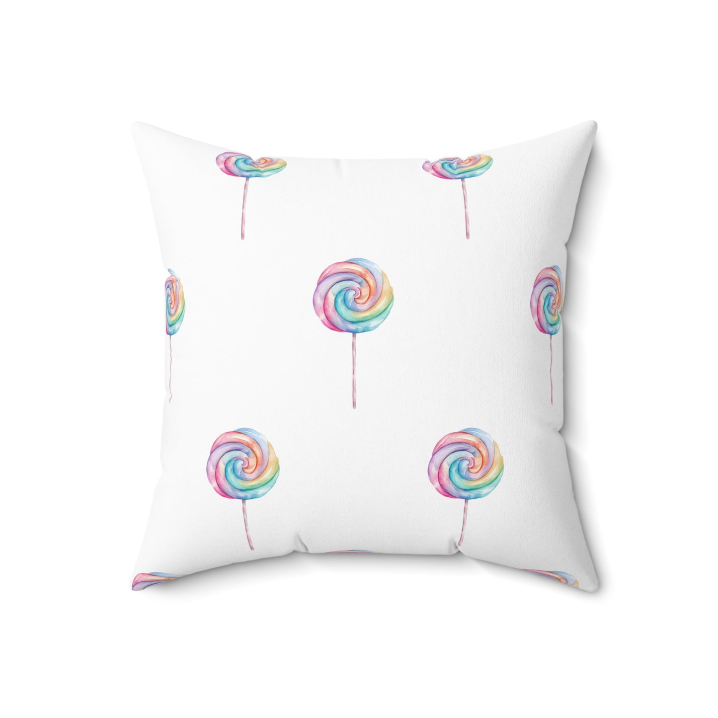 Spun Polyester Square Pillow with Removable Cover Watercolor Candy Land Lollipops