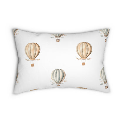 Spun Polyester Lumbar Pillow with Removable Cover Watercolor Hot Air Balloons Multi