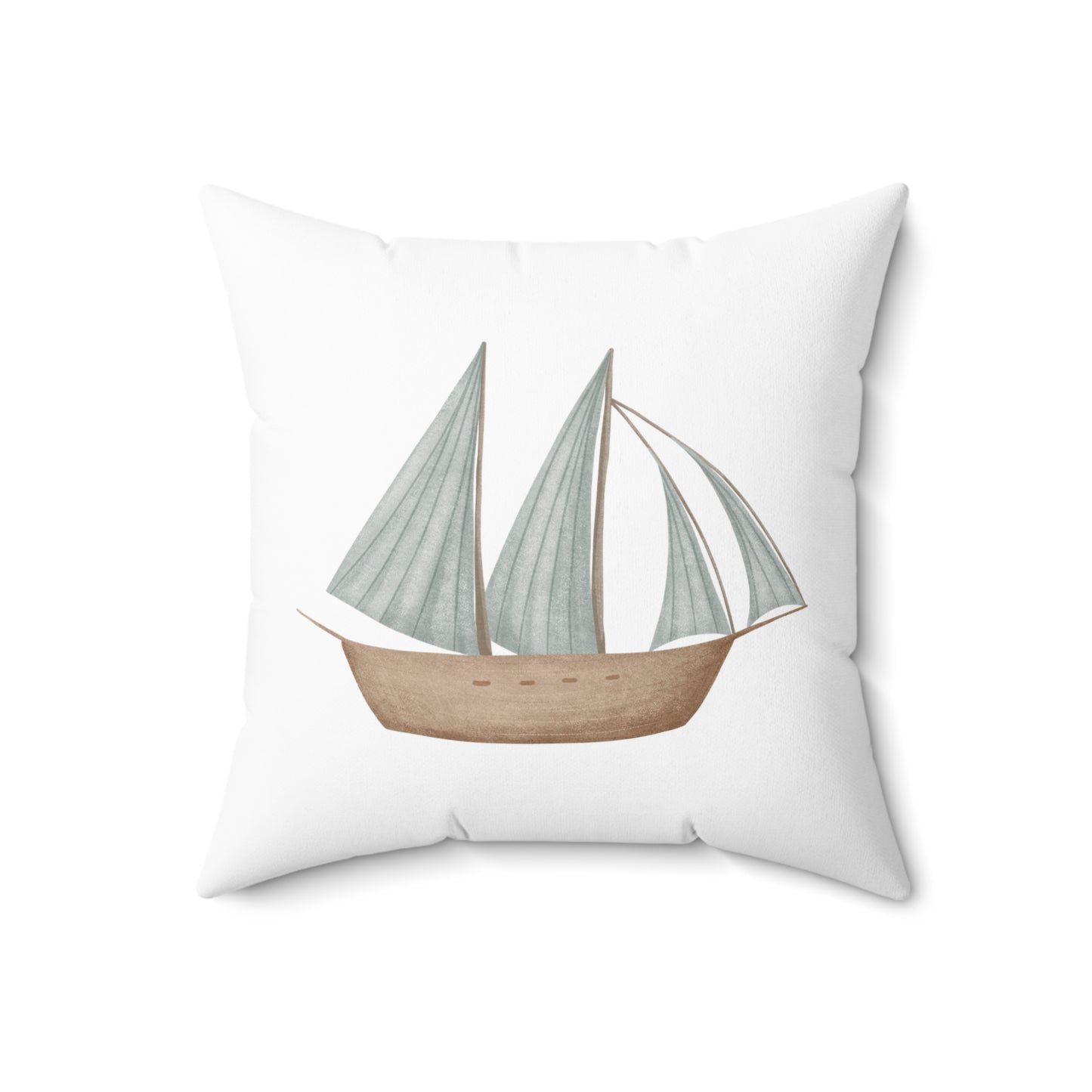 Spun Polyester Square Pillow with Removable Cover Memories of Dreams Sailboats Blue