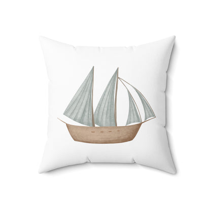 Spun Polyester Square Pillow with Removable Cover Memories of Dreams Sailboats Blue