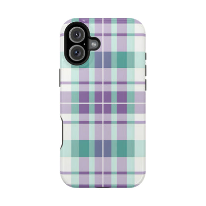 Impact-Resistant Phone Case - Spring Plaid Purple