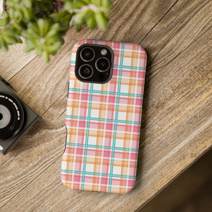 Impact-Resistant Phone Case - Summer Plaid Pink