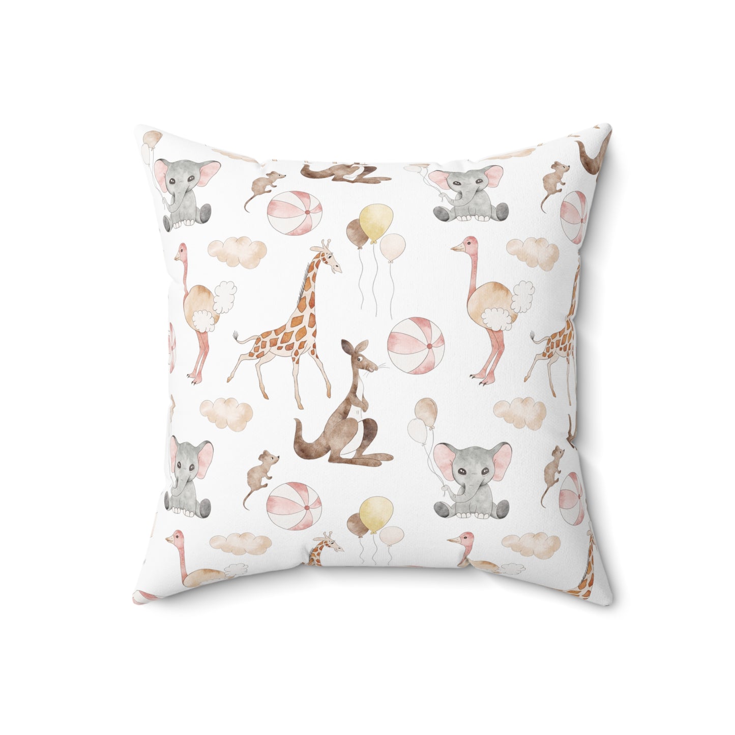 Spun Polyester Square Pillow with Removable Cover Watercolor Circus Animals