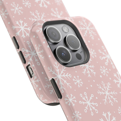 Pink White Snowflakes Impact-Resistant Phone Case