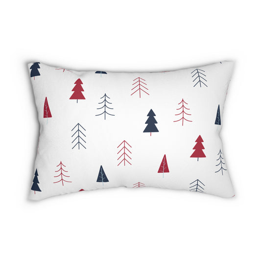 Spun Polyester Lumbar Pillow with Removable Cover Classic Christmas Tree Stripes Navy and Red